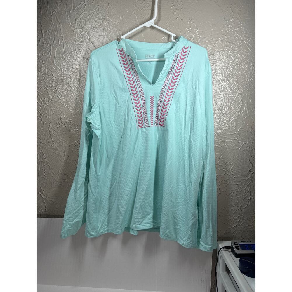 Dover Saddlery CoolBlast® 100‎ Ladies’ Notch-V Long Sleeve Aqua Top Size XL